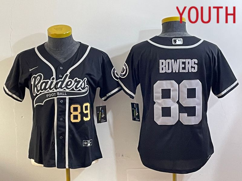 Youth Oakland Raiders #89 Bowers Black Joint Name 2024 Nike Limited NFL Jersey style 6->youth nfl jersey->Youth Jersey